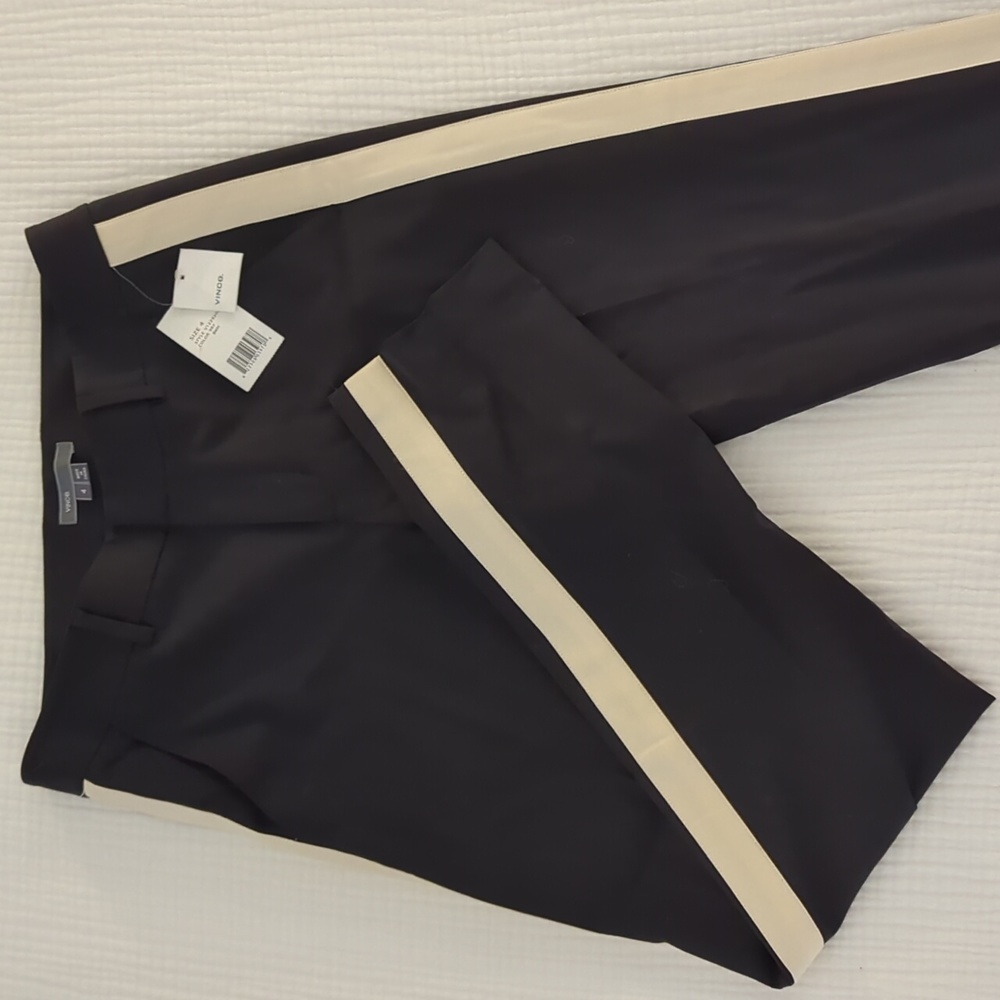 Vince Black Tuxedo Pant with Wide Off-White Stripe Size 4 NWT